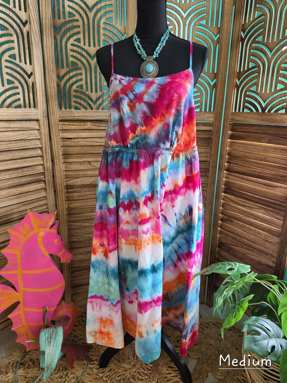 Tie-Dye Spaghetti Strap Maxi Dress - Medium - Bright Multi